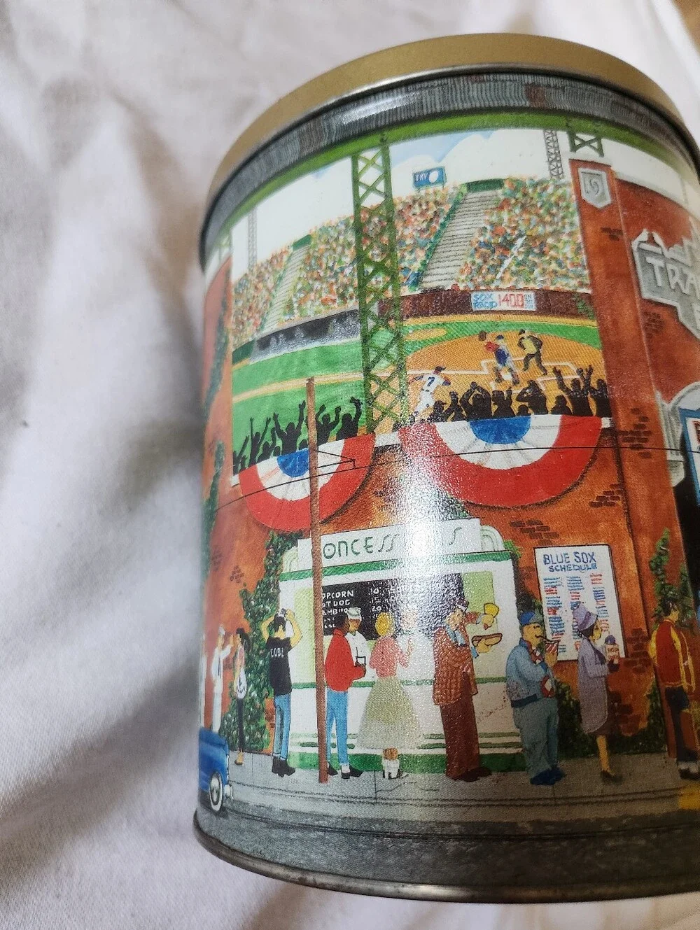 Vintage Baseball Tin Canister Trail’s End Field Sports Stadium Storage Decor